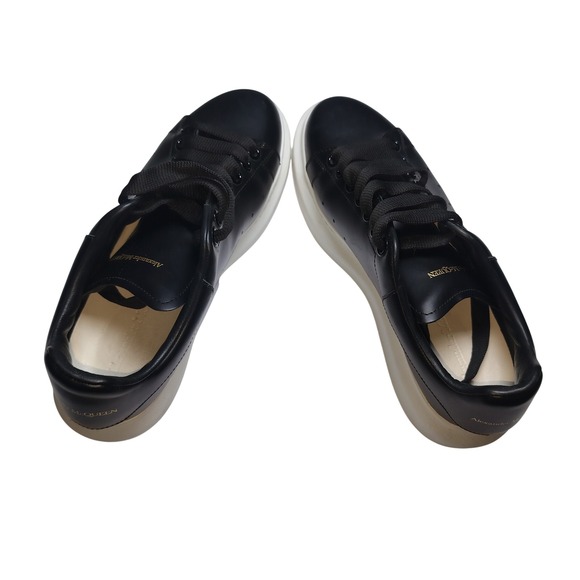 Alexander McQueen Shoes - Alexander McQuee Oversized Sneakers Black Leather White Sole Womens Luxury Shoes